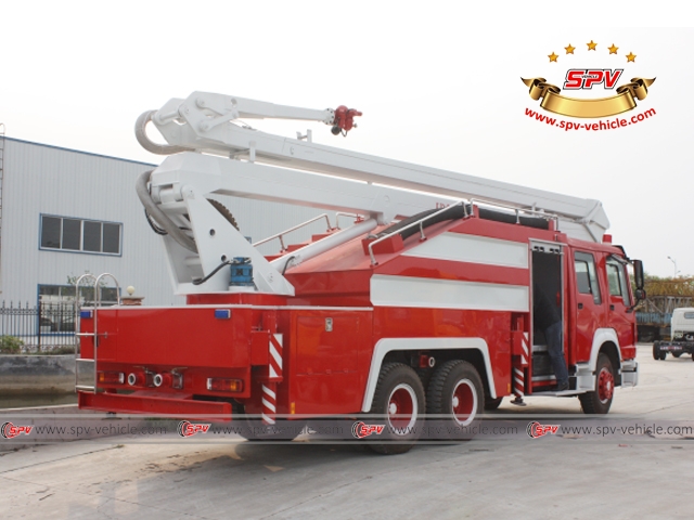 Right Back View of Water Foam Boom Fire Truck - Sinotruk 